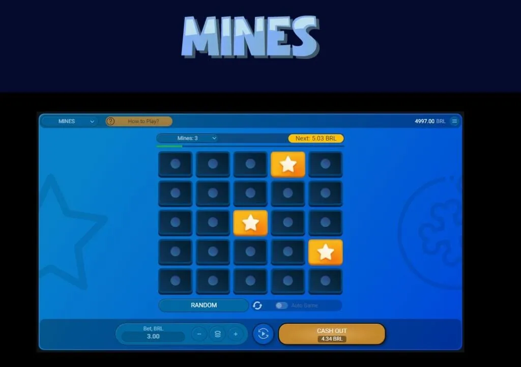 Interface do Mines no Cassino